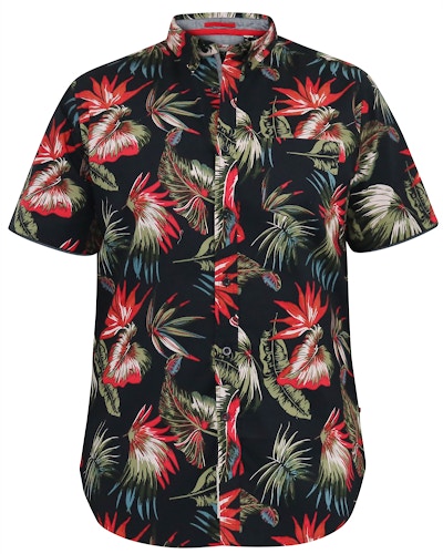 D555 Lennox Hawaiian AOP S/S Button Down Collar Shirt Black